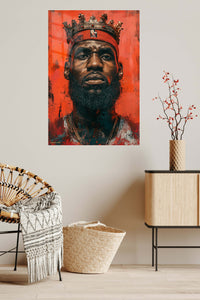 Crowned Champion Portrait metal wall art displayed in a contemporary living space