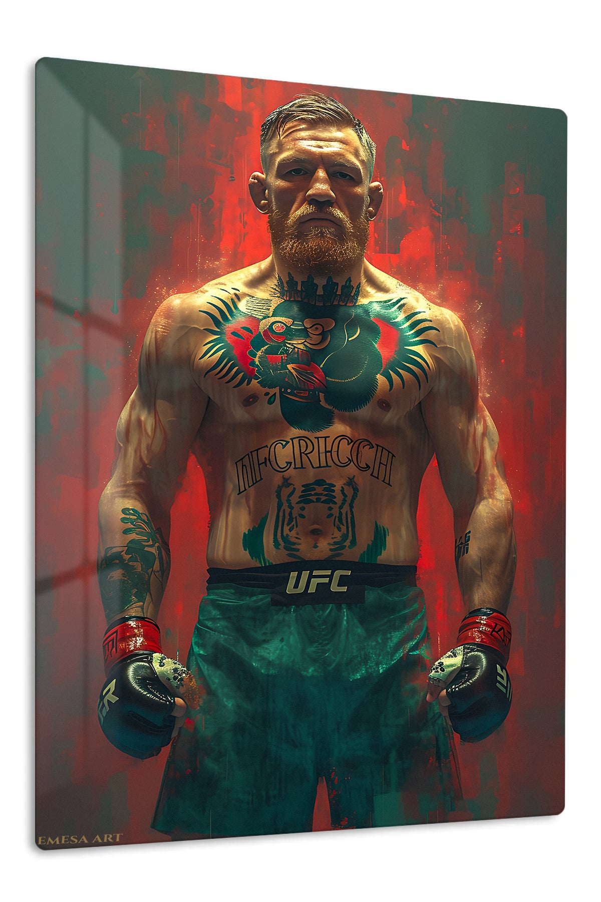 Tattooed Combat Fighter Portrait premium metal wall art – front view