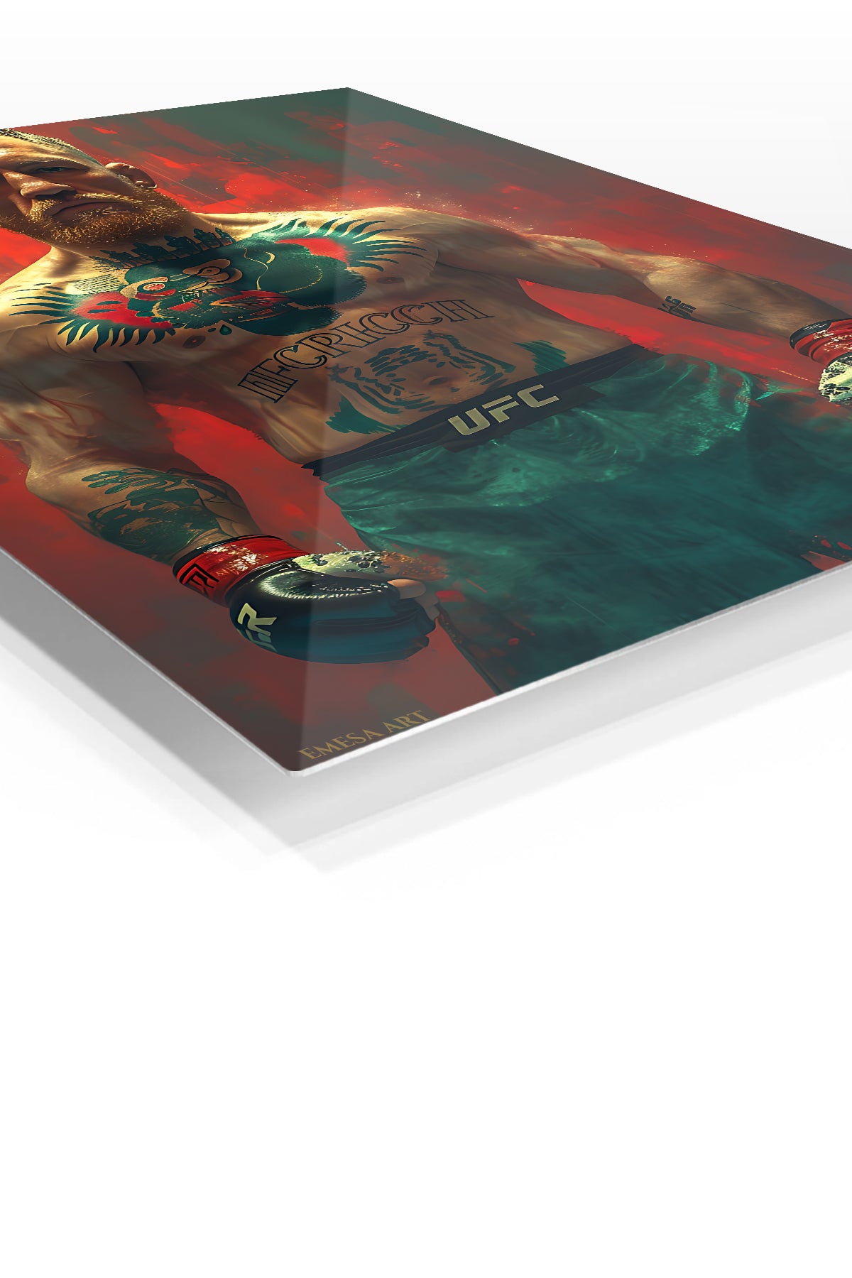 Tattooed Combat Fighter Portrait premium metal wall art – angled view
