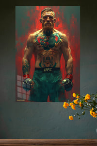 Tattooed Combat Fighter Portrait metal wall art displayed in a modern interior