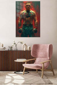 Tattooed Combat Fighter Portrait metal wall art displayed in a contemporary living space