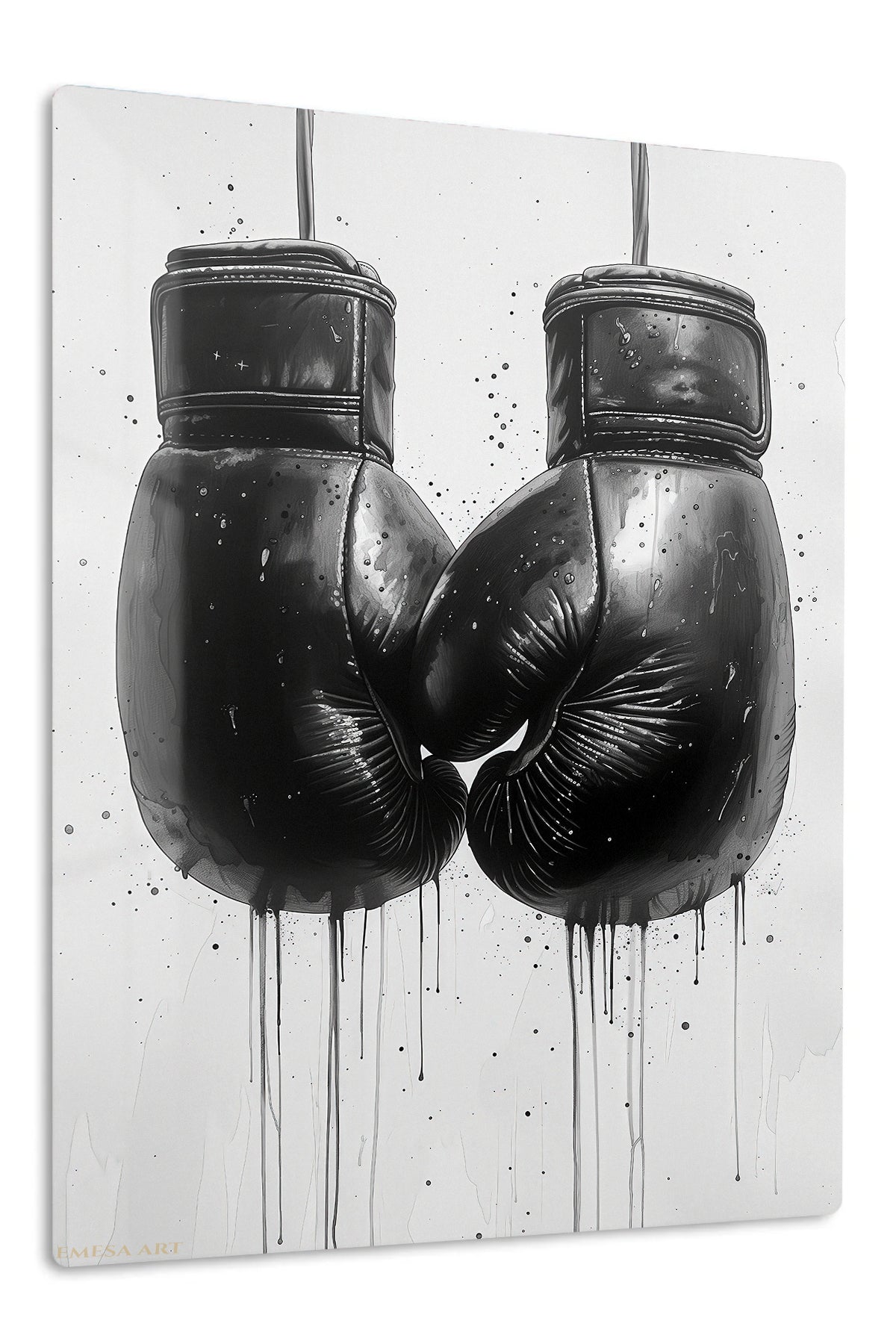 Black Boxing Gloves Ink Art premium metal wall art – front view
