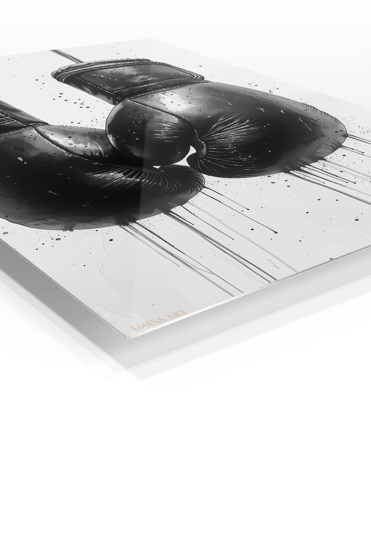 Black Boxing Gloves Ink Art premium metal wall art – angled view