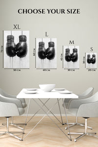 EMESA metal wall art size comparison guide for Black Boxing Gloves Ink Art