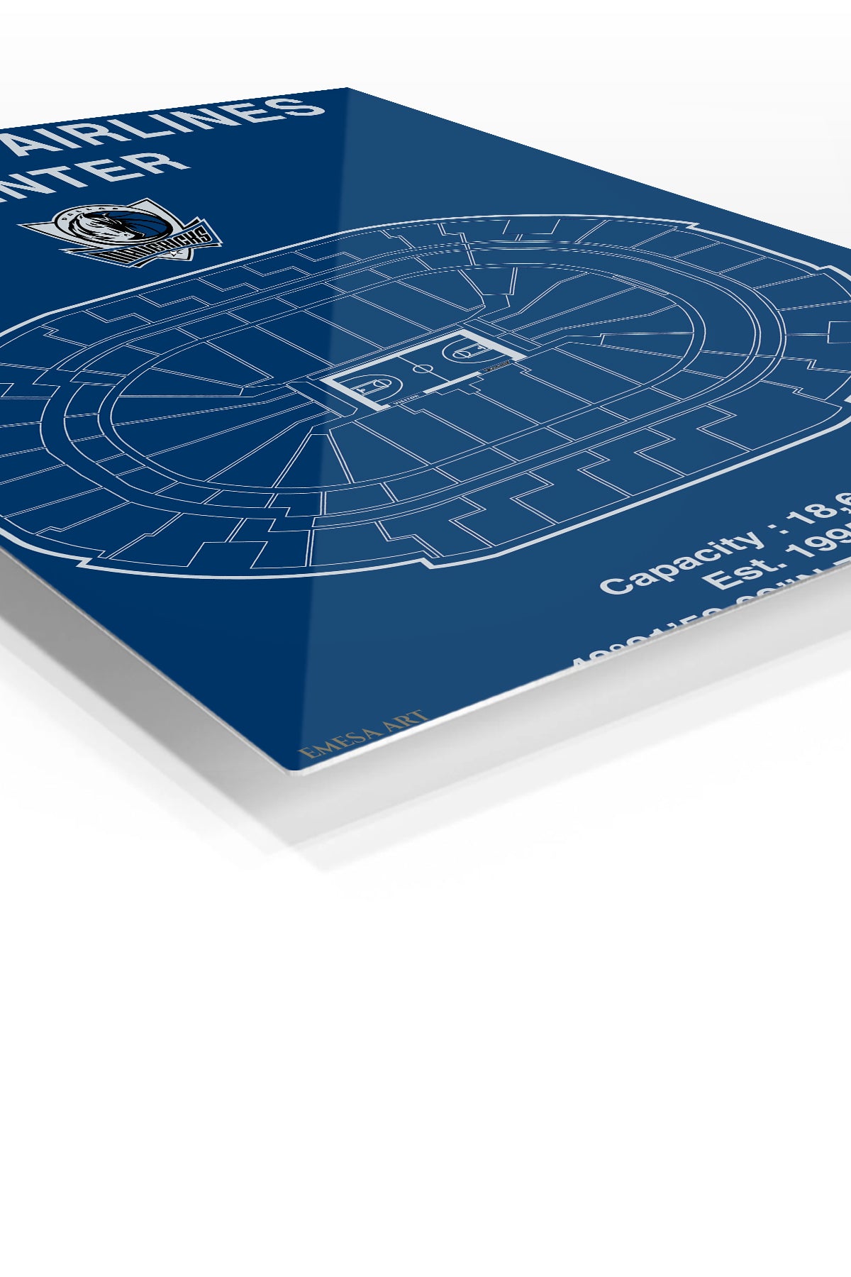 Basketball Arena Seating Blueprint premium metal wall art – angled view