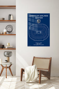 Basketball Arena Seating Blueprint metal wall art displayed in a contemporary living space