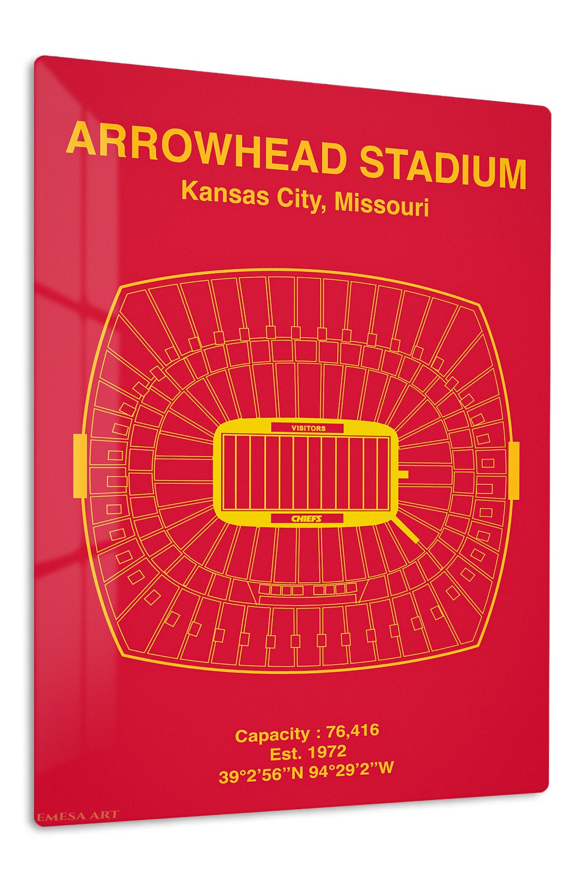 Arrowhead Stadium Seating Map premium metal wall art – front view