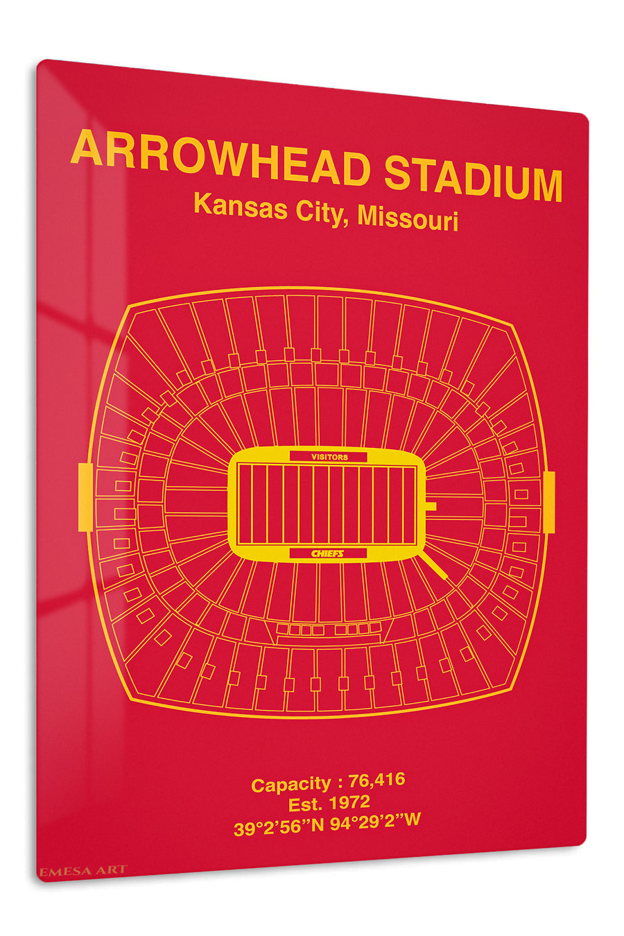 Arrowhead Stadium Seating Map premium metal wall art – front view
