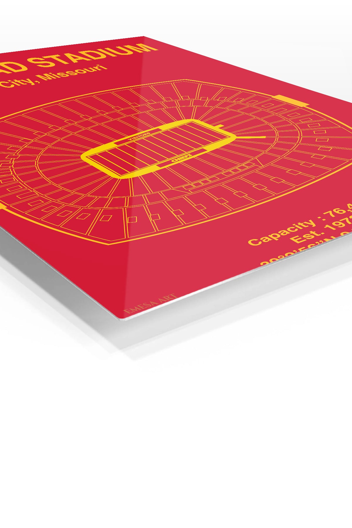 Arrowhead Stadium Seating Map premium metal wall art – angled view