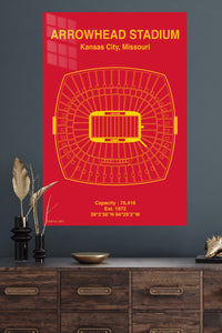 Arrowhead Stadium Seating Map metal wall art displayed in a modern interior