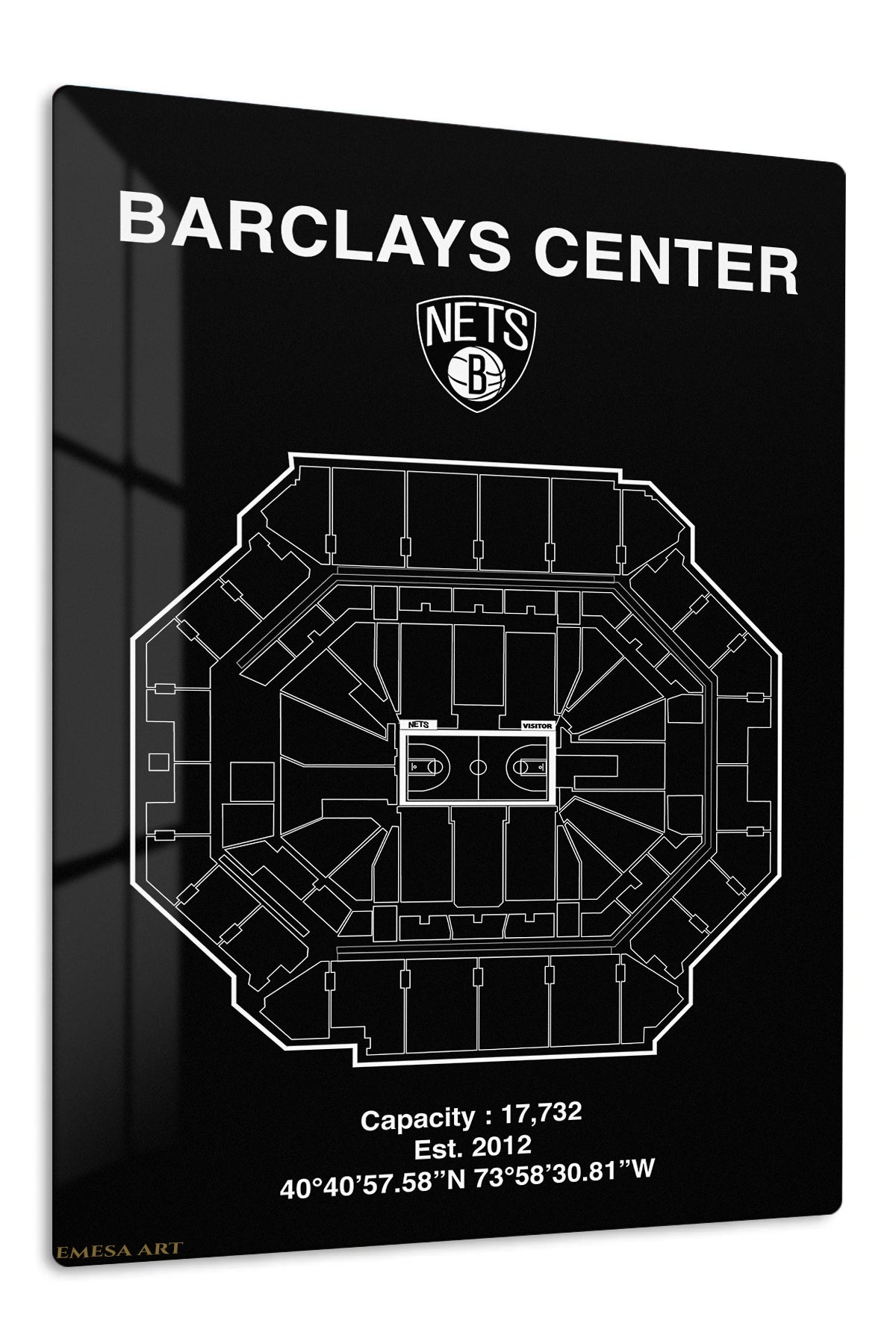 Barclays Center Basketball Arena Blueprint premium metal wall art – front view