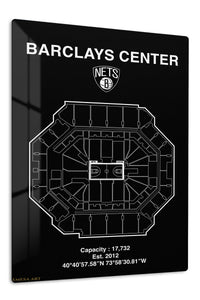 Barclays Center Basketball Arena Blueprint premium metal wall art – front view