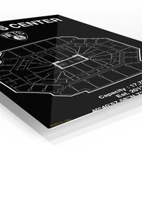 Barclays Center Basketball Arena Blueprint premium metal wall art – angled view