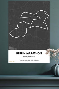 Berlin Marathon Route Map metal wall art displayed in a modern interior