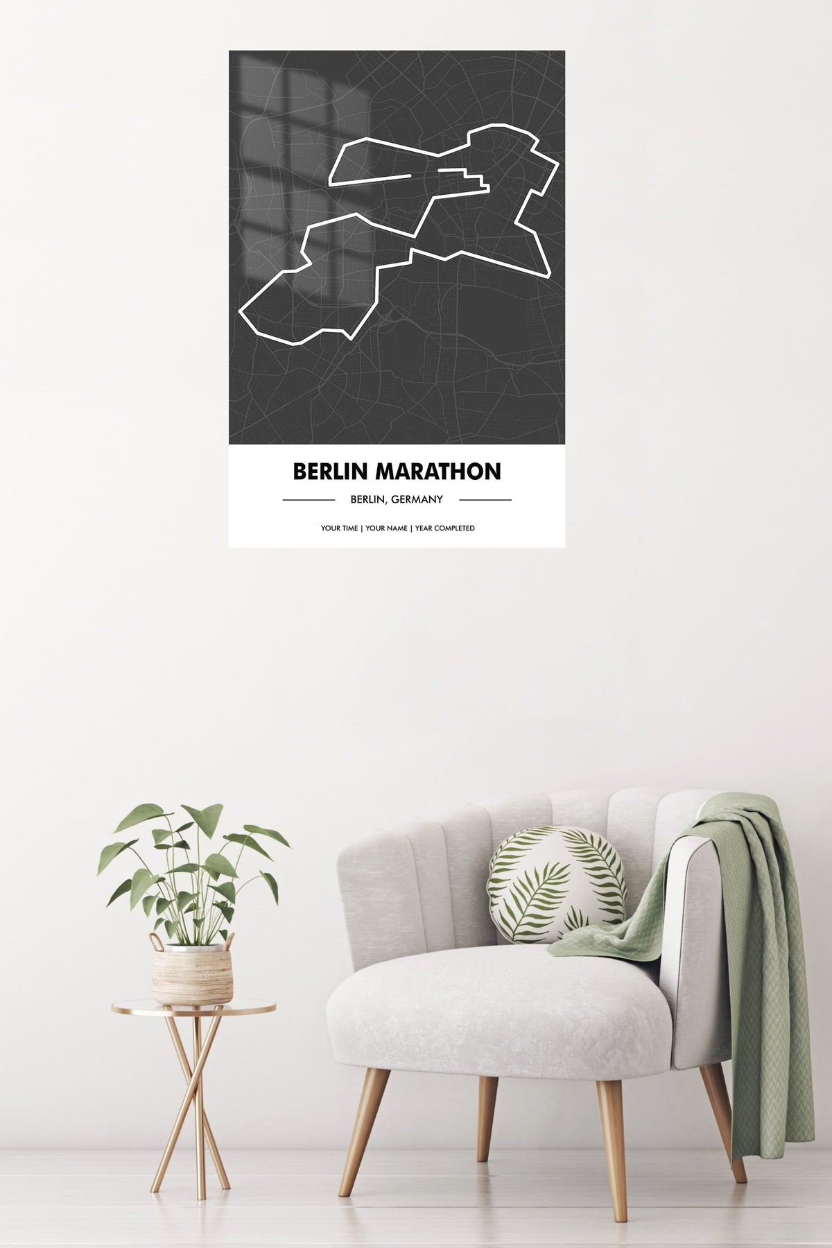 Berlin Marathon Route Map metal wall art displayed in a contemporary living space
