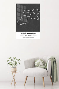 Berlin Marathon Route Map metal wall art displayed in a contemporary living space
