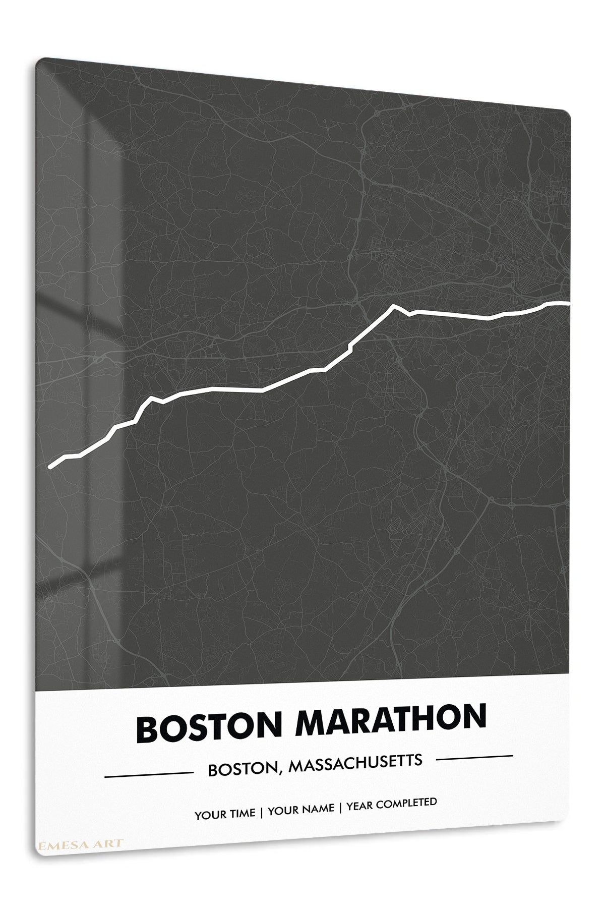 Boston Marathon Route Map premium metal wall art – front view
