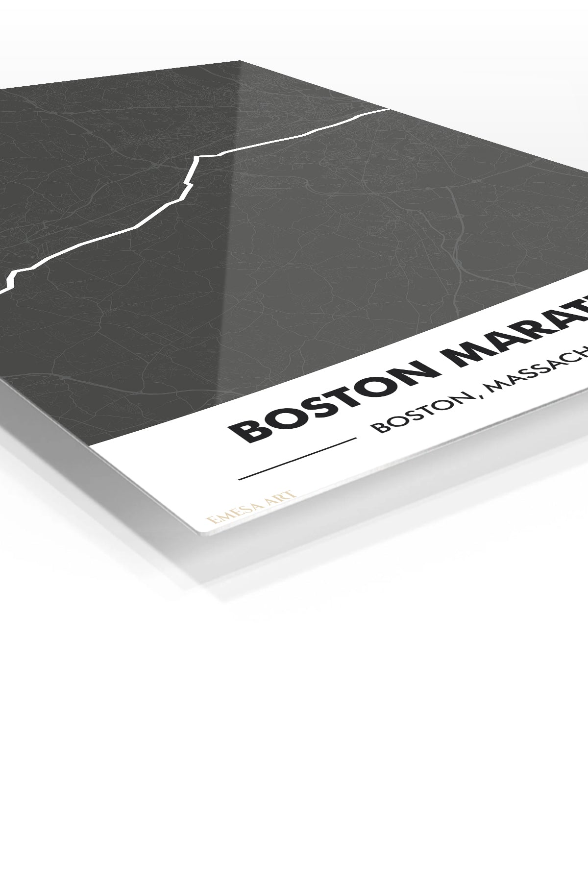 Boston Marathon Route Map premium metal wall art – angled view