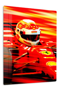 Red Racing Helmet in Motion premium metal wall art – front view