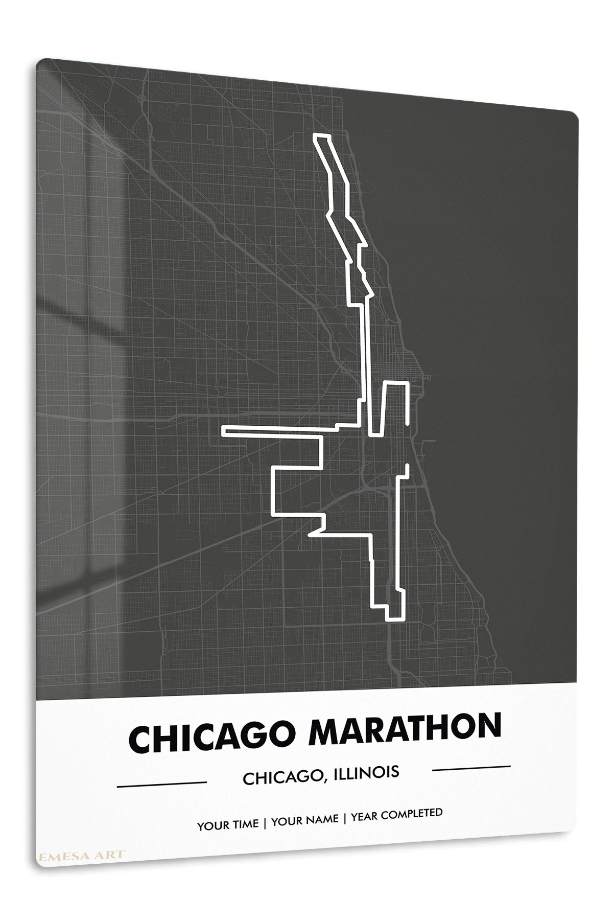 Chicago Marathon Route Map premium metal wall art – front view