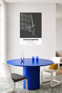 Chicago Marathon Route Map metal wall art displayed in a contemporary living space