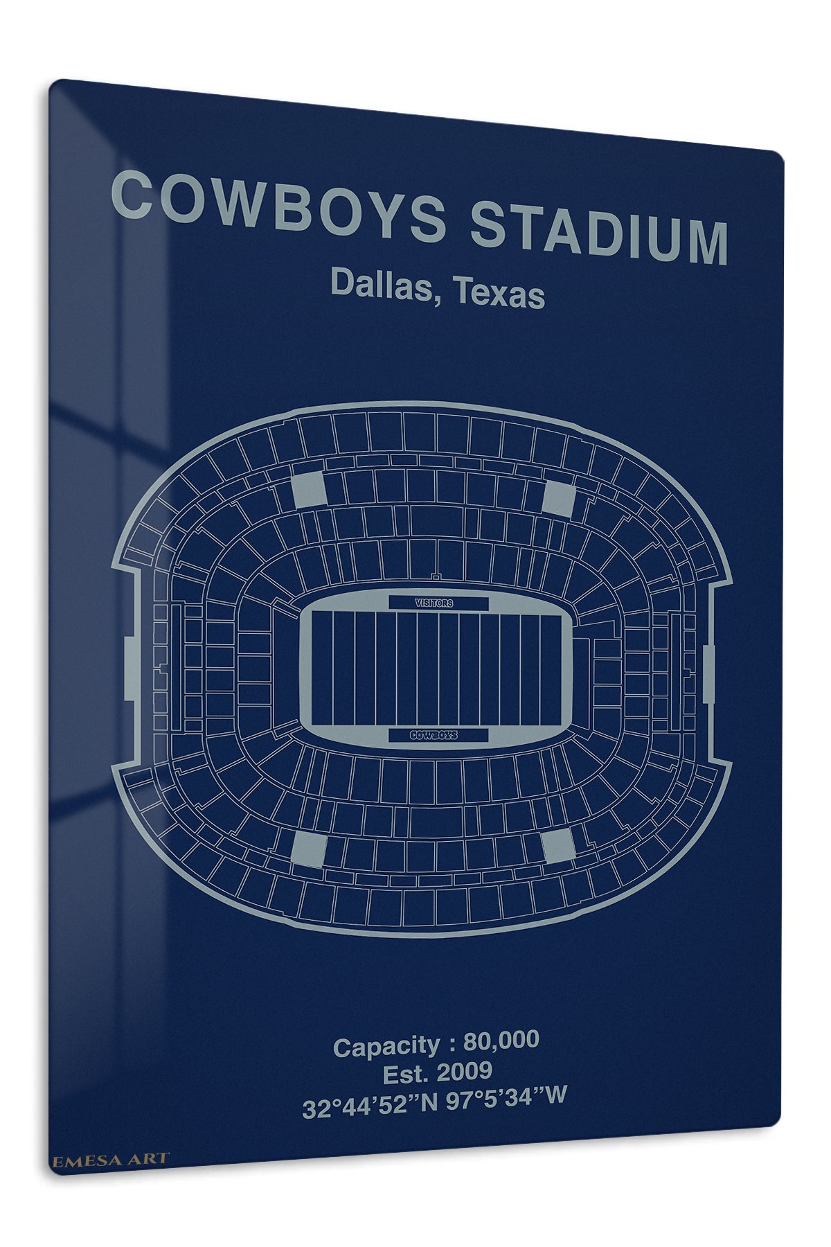 Cowboys Stadium Seating Map premium metal wall art – front view