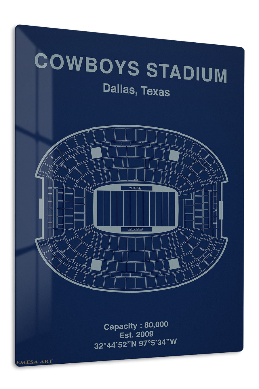 Cowboys Stadium Seating Map premium metal wall art – front view