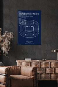 Cowboys Stadium Seating Map metal wall art displayed in a modern interior