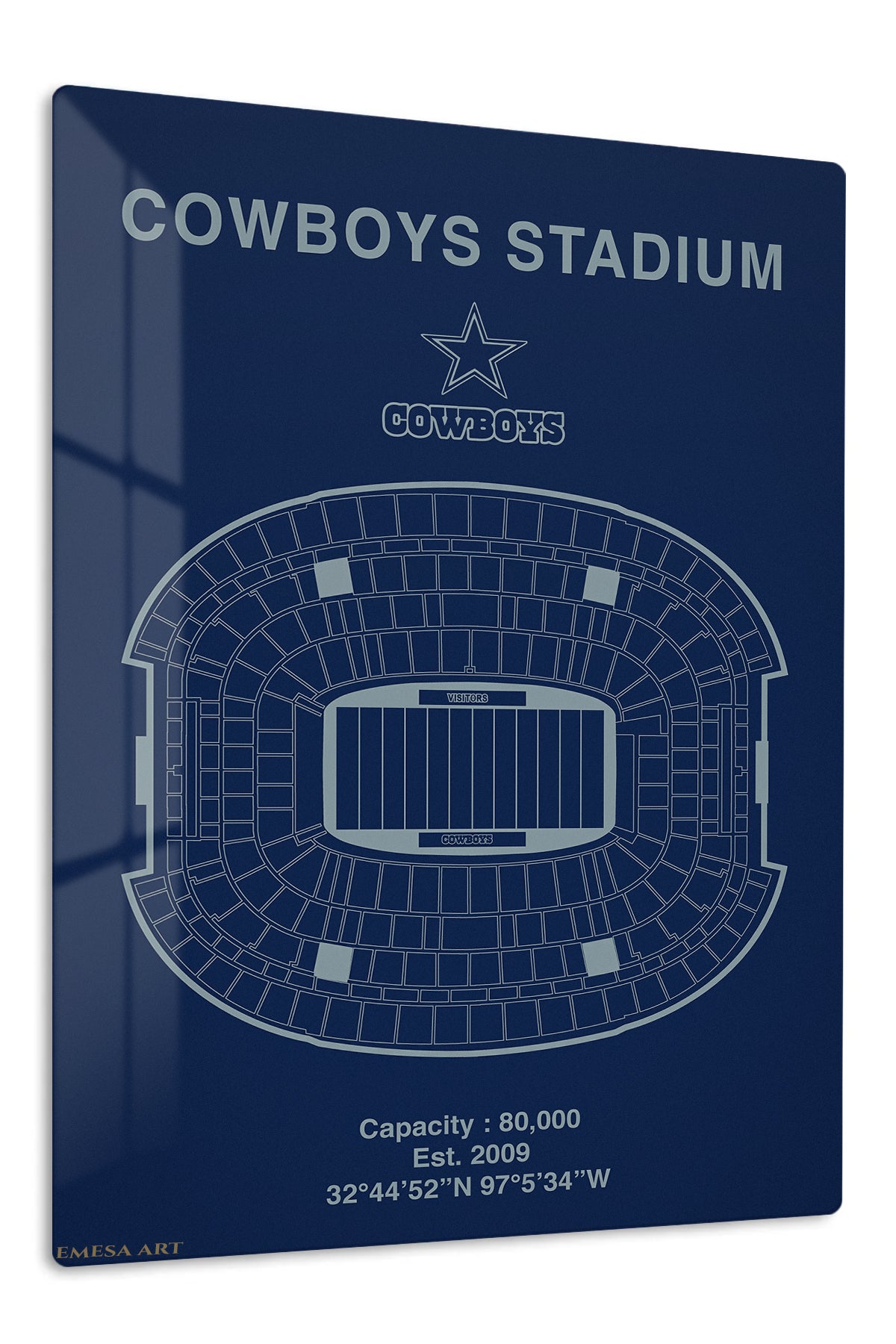 Football Stadium Seating Map with Star Emblem premium metal wall art – front view