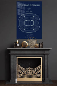 Football Stadium Seating Map with Star Emblem metal wall art displayed in a modern interior