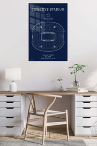 Football Stadium Seating Map with Star Emblem metal wall art displayed in a contemporary living space
