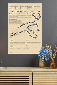 Circuit de Spa Francorchamps Track Guide metal wall art displayed in a modern interior