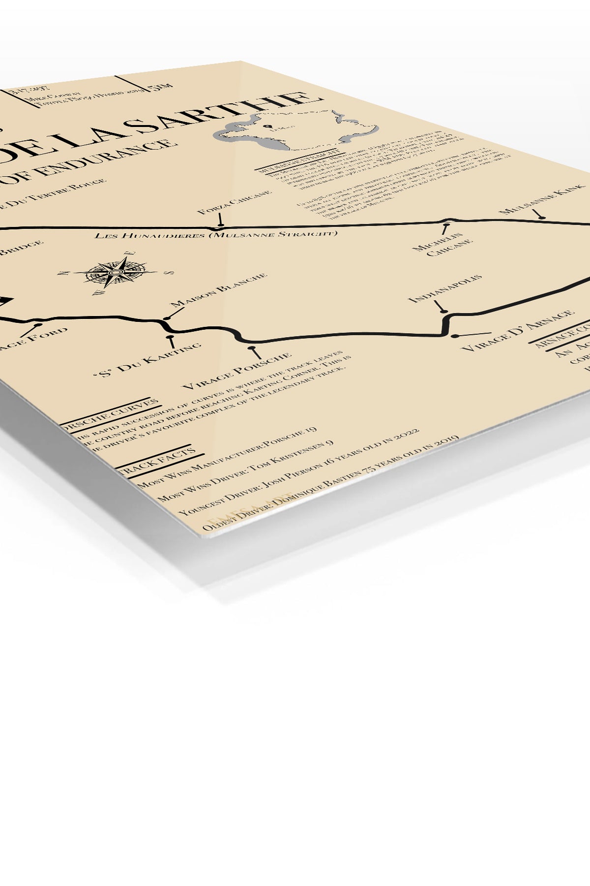 Circuit de la Sarthe Endurance Track Map premium metal wall art – angled view