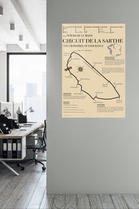 Circuit de la Sarthe Endurance Track Map metal wall art displayed in a contemporary living space