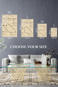 EMESA metal wall art size comparison guide for Circuit de la Sarthe Endurance Track Map