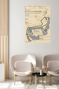 Monaco Grand Prix Circuit Map metal wall art displayed in a contemporary living space