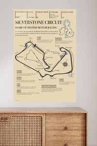 Silverstone Circuit Racing Map metal wall art displayed in a modern interior