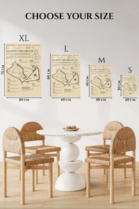 EMESA metal wall art size comparison guide for Silverstone Circuit Racing Map