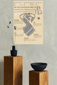 Brands Hatch Grand Prix Circuit Guide metal wall art displayed in a modern interior