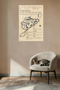Nürburgring Nordschleife Circuit Map metal wall art displayed in a contemporary living space