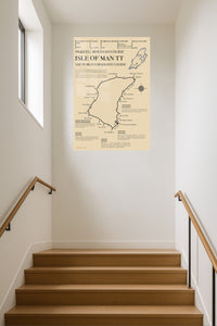 Isle of Man TT Mountain Course Map metal wall art displayed in a contemporary living space