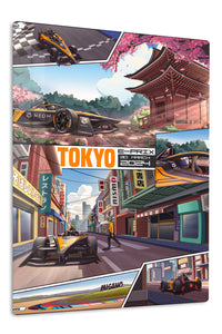 Tokyo Street Racing Comic Collage premium metal wall art – front view