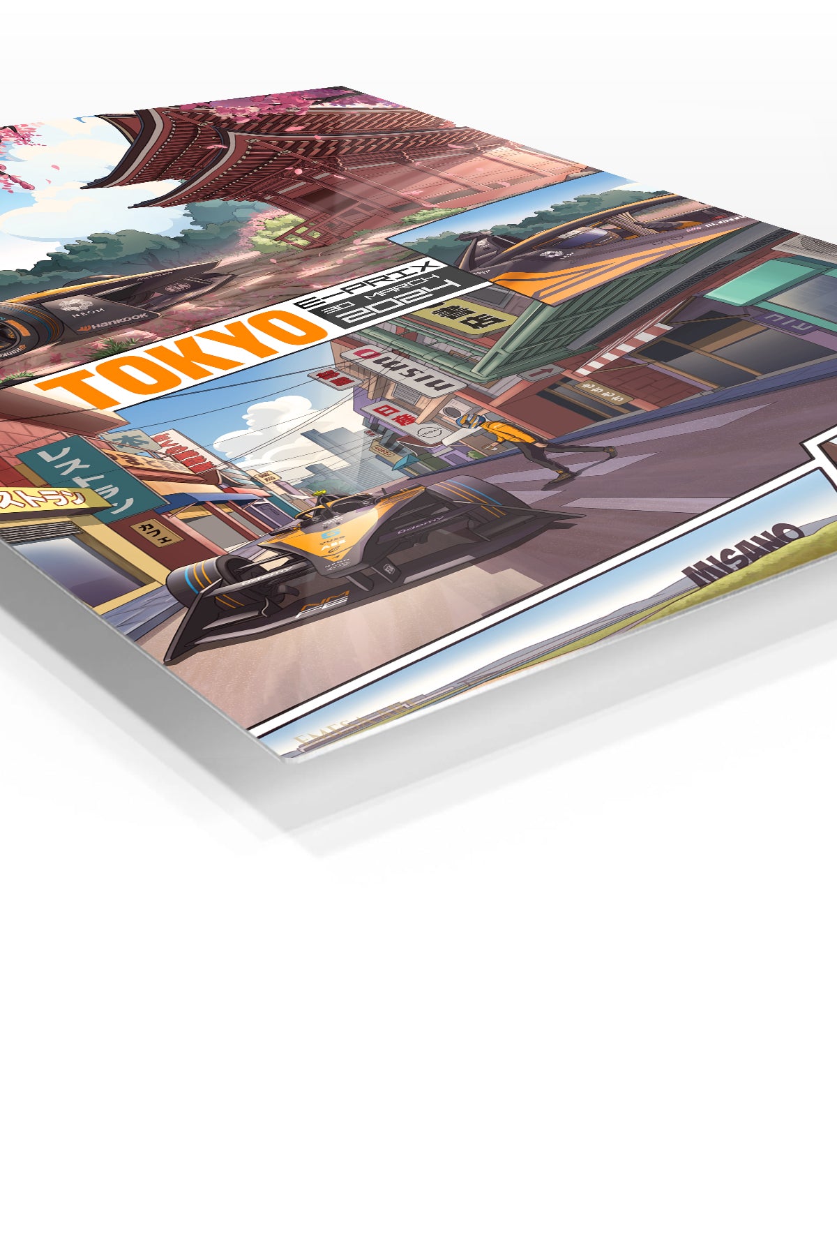 Tokyo Street Racing Comic Collage premium metal wall art – angled view