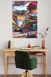 Tokyo Street Racing Comic Collage metal wall art displayed in a contemporary living space