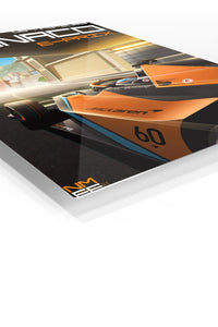 Orange Formula Race Car on Monaco Circuit premium metal wall art – angled view