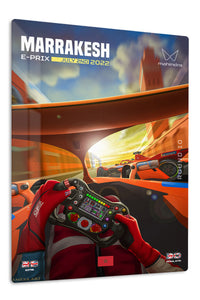 Electric Race Cockpit at Sunset premium metal wall art – front view
