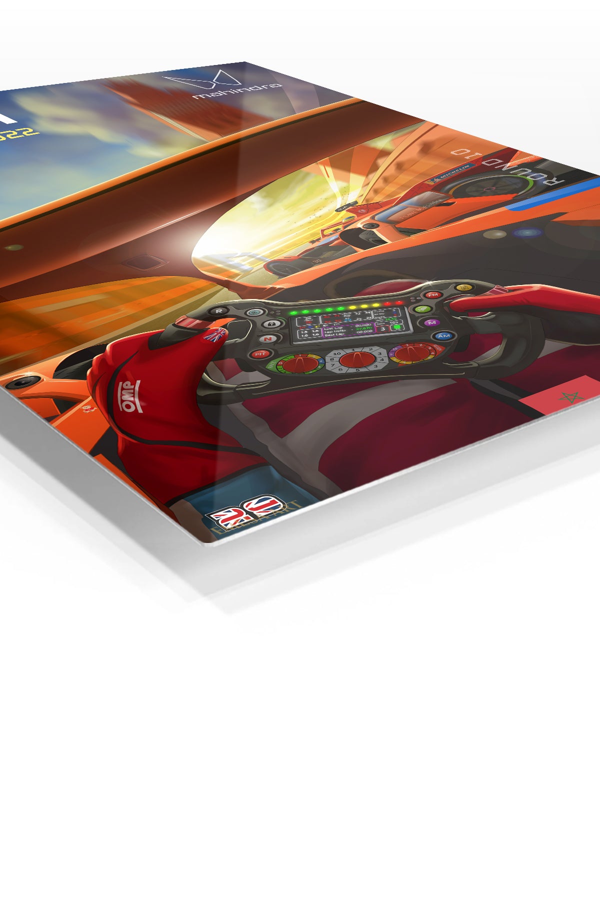 Electric Race Cockpit at Sunset premium metal wall art – angled view
