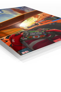 Electric Race Cockpit at Sunset premium metal wall art – angled view