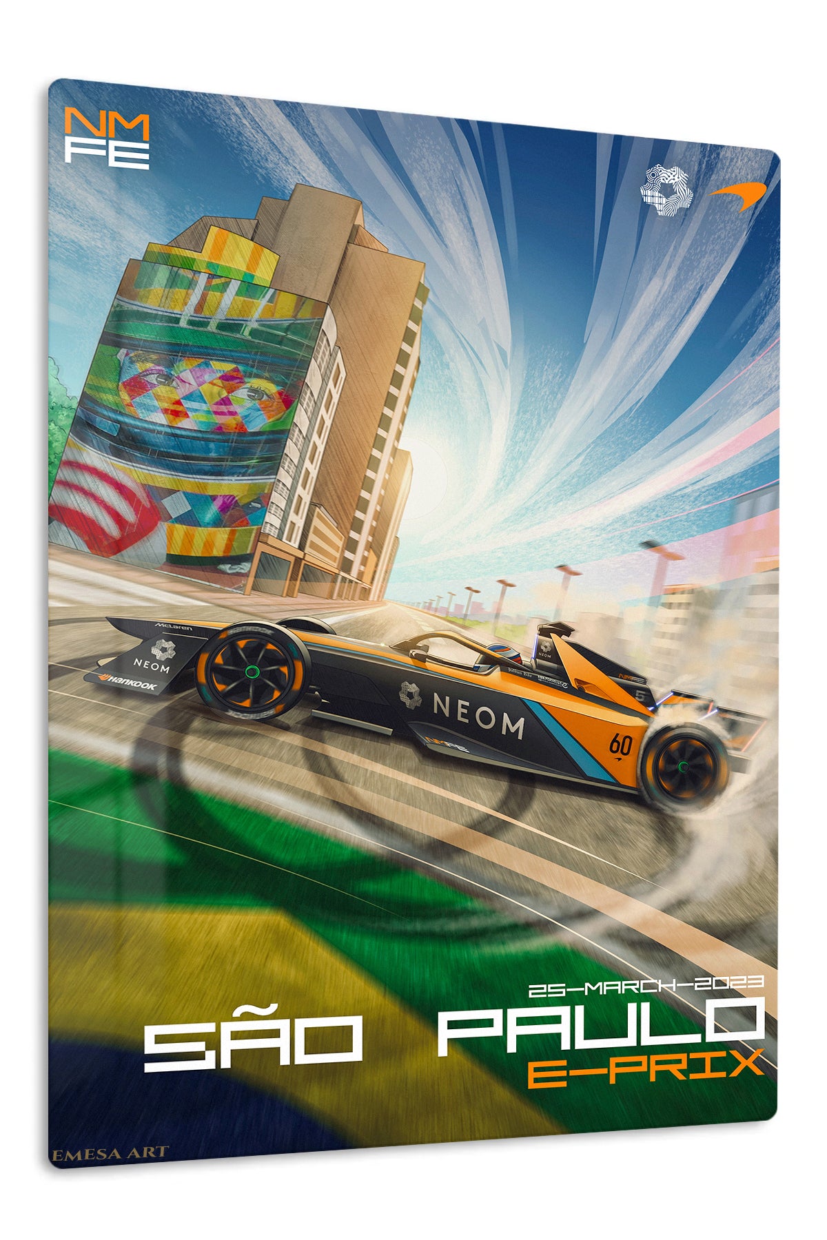 Electric Race Car City Sprint premium metal wall art – front view