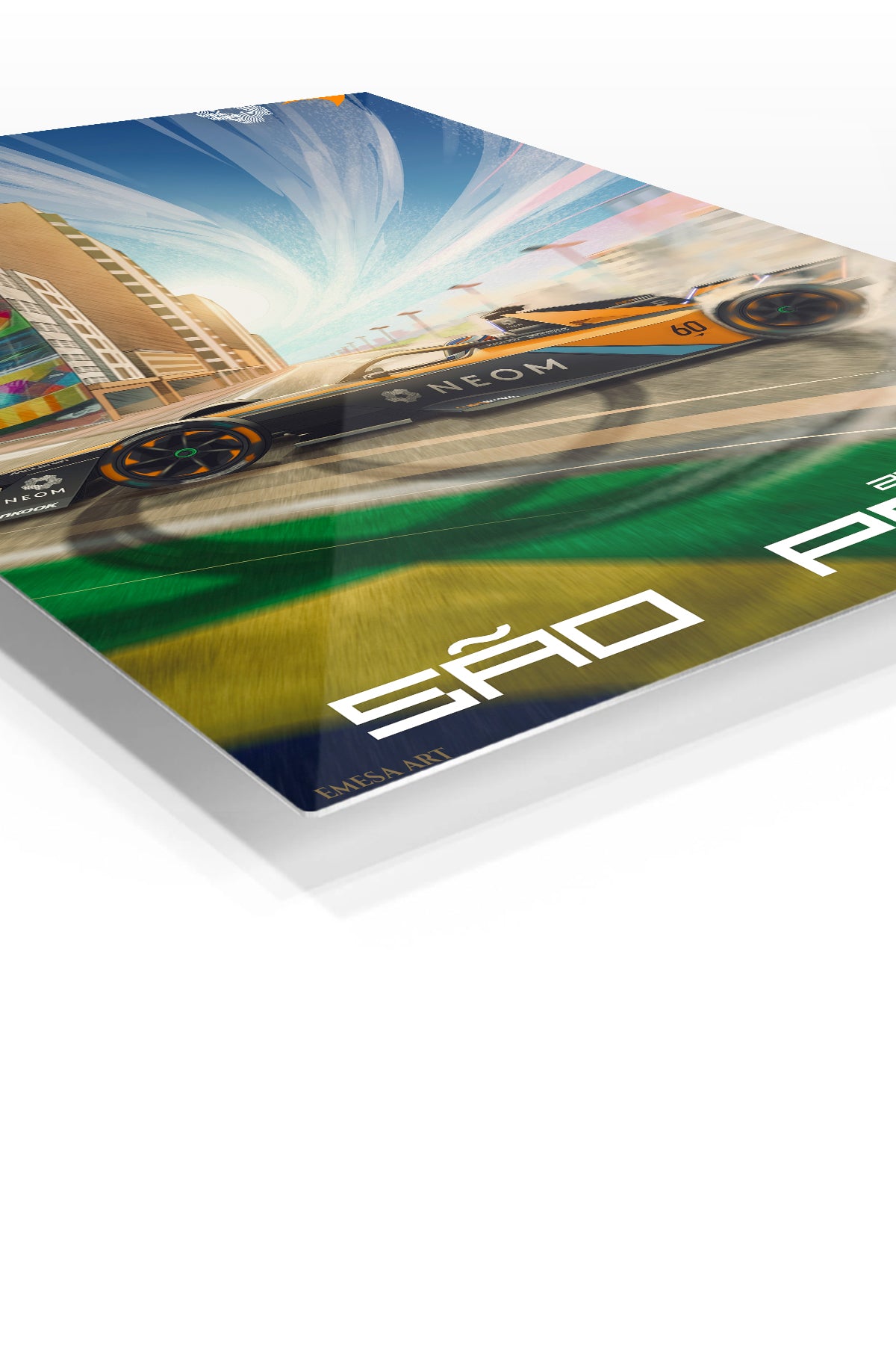 Electric Race Car City Sprint premium metal wall art – angled view